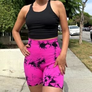 OTOS Activewear Tie Dye Biker Shorts Push Up  High Waisted Quick Dry Pink S/M